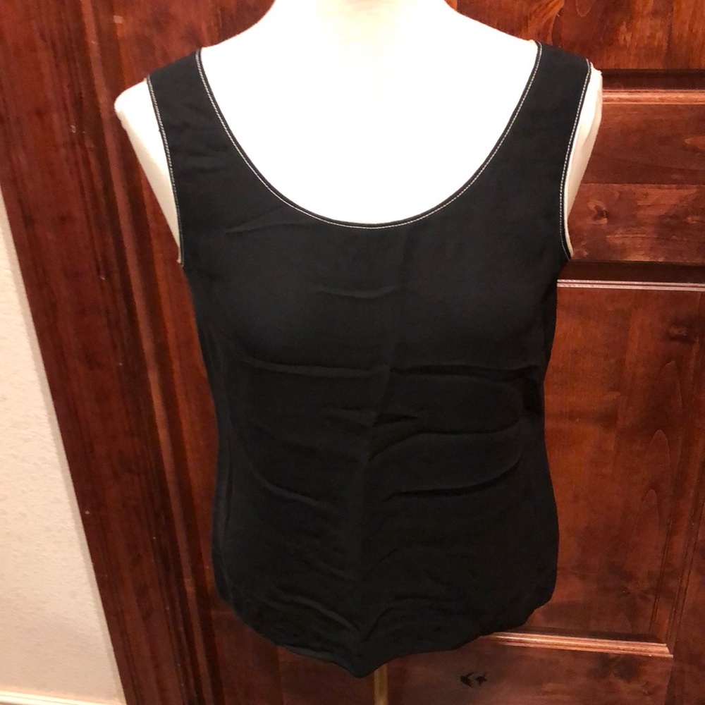 Dana Buchman black blouse with white trim